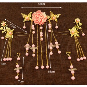 二枚　子供用中国風髪飾りセット　中華服漢服唐装用ヘアアクセサリ　女の子用中国古代古典髪飾り　フリンジかんざし　ティアラ