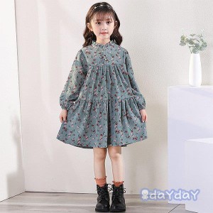 ワンピース キッズ 長袖ワンピース 子供服 女の子 秋 冬 花柄ワンピース フリル 子供ドレス ジュニア フレア おしゃれ 可愛い カジュアル