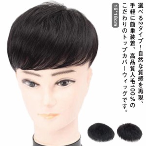 メンズ用 トップカバー 部分ウィッグ 人毛100％ メンズウィッグ ヘアピース 男性用 前髪 白髪隠し 薄毛 円型脱毛症 トップピース 頭頂部 