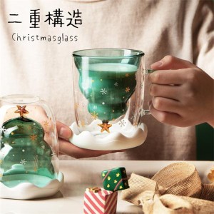 ガラスカップ  断熱 保冷 二重構造 耐熱ガラス クリスマスツリー ダブルウォール アニマルカップ 二重ガラス 雪 コーヒーカップ 夏 涼し