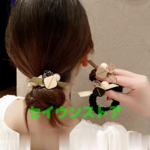 3個セット シュシュ チャーム付き ヘアゴム ヘアアクセサリー リボン 小さめ チャーム パール ブレスレット ヘアアクセ ビジュー  髪留め