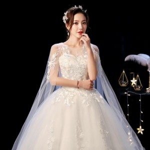 ウェディングドレス パーティードレス ウエディングドレス　Aライン韓国風ウェディングドレス ロング トレーン フォーマル