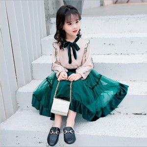 子供服 ワンピース 2点セット 韓国子供服 女の子 長袖 ワンピース キッズ 可愛い 春秋ワンピース 発表会//卒園式/入学式