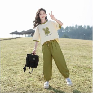 子供服 ジャージ 女の子 上下セット 夏 半袖 Tシャツ キッズ カジュアル パンツセット ウエストゴム 可愛い スポーツウェア 薄手