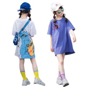 キッズ シャツワンピース 韓国子供服 トップス tシャツ クマ柄 膝丈 ワンピース 女の子 こども服 オシャレ 可愛い 半袖 春夏 カジュアル 