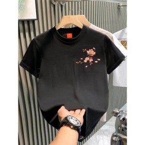 半袖Tシャツ 和柄刺繍 メンズ 刺繍 和柄 花柄 白 Tシャツ 黒Tシャツ 薄手 メンズ特攻服 白 Tシャツ リゾート サマー カッコいい