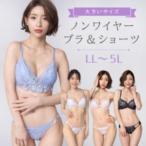 大きいサイズ レディース ブラジャー ショーツセット 上下セット ブラセット ノンワイヤー 下着 モールドカップ LL 3L 4L 5L 新色入荷 ネ