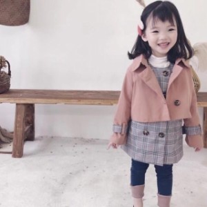 キッズ アウター コート フードなし 女の子 おしゃれ　ガールズ 子ども 子供服 韓国子供服　グレンチェック３wayアウター　727