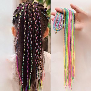  キッズ  子ども用 ヘアロープ 編み込みロープ 30ピースセット エクステ風 カラフル 紐 ロープ セット ダンス 女の子 ヘアアクセサリー 