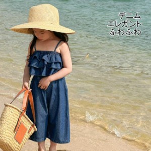  上下セット 子供服 こども 夏 女の子 ジンーズ デニム セットアップ キッズ 可愛い 袖なし キャミソール ふわふわ 薄手