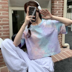 半袖 レディース Tシャツ ショート丈 ゆったり サマーTシャツ カットソー 夏 女性 クルーネック 夏Tシャツ 半袖Tシャツ へそ出し 肌見せ 