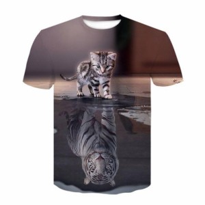 レディースメンズ上着服Tシャツ半袖3Dデジタル印刷ネコ大きいサイズ運動ゆったりカジュアルS -5XLオシャレ