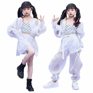 キッズダンス衣装 女の子 セットアップ 白 k-pop 衣装 アイドル ステージ 衣装 演出服 韓国 ダンス 衣装 パンツ スカート セット 文化祭 