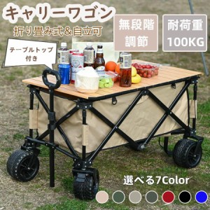 キャリーワゴン 折りたた キャリーカート キャリーワゴン 自立式 テーブル付き 自立可 軽量 アウトドア コンパクト アウトドア