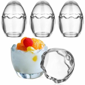 デザートカップ プリンカップ 耐熱ガラス 100ML 透明 蓋付き 4個 卵殻形 ゼリー容器 ヨーグルトカップ 茶碗蒸し 食器 (4個入)