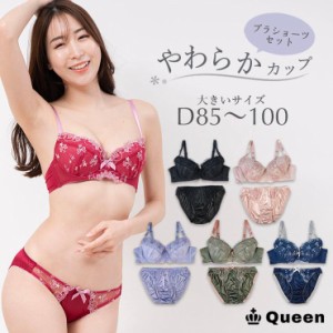 ブラジャー ショーツセット 上下セット ブラセット 大きいサイズ レディース 下着 D85 D90 D95 D100 やわらか 刺繍レース ぽっちゃり ソ