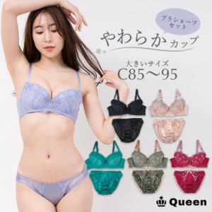 ブラジャー ショーツセット 上下セット ブラセット 大きいサイズ レディース 下着 C85 C90 C95 やわらか 刺繍レース ぽっちゃり ソフト