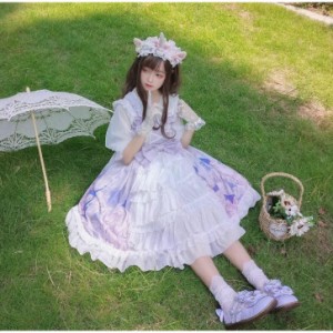 ジャンパースカート ロリータドレス Lolitaノースリーブドレス服ロリータ衣装コスプレ空と城 レデイース ドレス リボン付き2色ダンス衣装