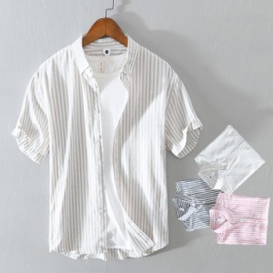 半袖シャツ メンズ 100％綿 夏服 shirt ストライプ シャツ トップス サマー メンズファッション おしゃれ 父の日