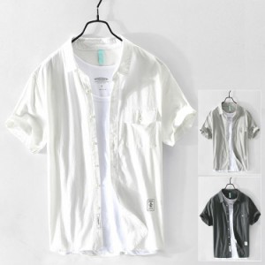 白シャツ メンズ 夏服 半袖シャツ 無地 シンプル 100%綿 トップス カジュアルシャツ おしゃれ メンズファッショ