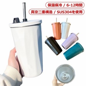 ストロータンブラー 600ml ストロー付き 漏れない 真空二重 マグ コップ  ステンレス 蓋付き こぼれない タンブラー タンブラー ステ