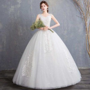 花嫁 ロングドレス ウェディングドレス ホワイト 白 結婚式ドレス 編み上げ 結婚式 エンパイア ベアトップ お洒落 レース ドレス