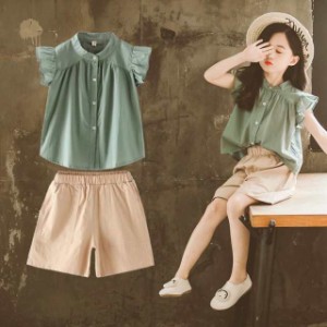 韓国こども服 セットアップ 子供服 上下 2点セット半袖Tシャツ トップス パンツ カジュアルパンツ サルエル 女の子 可愛いスタイル シン