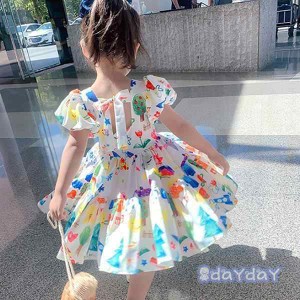 子供服 ワンピース キッズ 女の子 春夏 半袖 花柄ワンピース 韓国子ども服 オールインワン 子供ドレス dress ベビー服 お姫様 おしゃれ