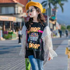 Tシャツ キッズ 長袖 韓国子供服 女の子 トップス 春服 ブラウス レース 子供服 ジュニア 普段着 ベビー服 カジュアル 可愛い おしゃれ