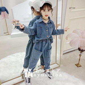 子供服 女の子 韓国子供服 セットアップ キッズ 秋 長袖 トップス デニムシャツ デニムパンツ ロングパンツ 長ズボン 子ども服 ジュニア