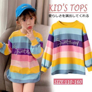 長袖TシャツロンTパーカー女の子キッズ子どもプルオーバーロゴプリントロングTシャツロンティースウェットスエット