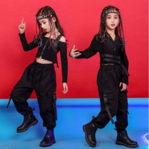 ダンス 衣装 キッズ HIPHOP ヒップホップ 子供女の子 韓国子供服 カーゴパンツ ダンスウェア お揃い 軍パン ギャル セクシー  演出服