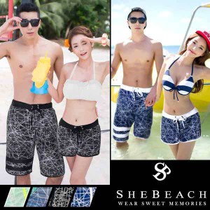 水着レディースメンズカップルショートパンツサーフパンツセット韓国ブランドSHEBEACH正規品シービーチ体型カバーシン