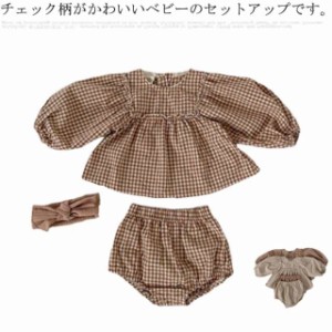 【送料無料】子供服 ベビー服 2点セット(頭飾りなし) 赤ちゃん 女の子 長袖 フリルトップス アンダーパンツ ショートパンツ セットアップ