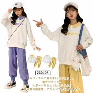 スウェット セットアップ 女の子 長袖 韓国子供服 トレーナー スウェット 襟付き ジュニア キッズ ジャージ 体操服 上下セットアップ 小