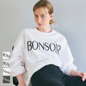 ロゴTシャツ レディース サイドスリット クルーネック ロンT 長袖 リブ コットン ビッグシルエット ゆったり メール便不可 24ss coca コ