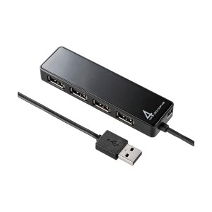 サンワサプライ HDD接続対応・面ファスナー付4ポートUSB2.0ハブ(セルフ/バスパワー) ブラック USB-HTV410BKN2 1個 |b04