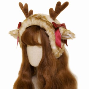 クリスマス トナカイ カチューシャ ロリータ サンタクロース 冬 もこもこ バンビ柄 へアドレス コスプレ サンタ 仮装 バンビ 小鹿 角 コ