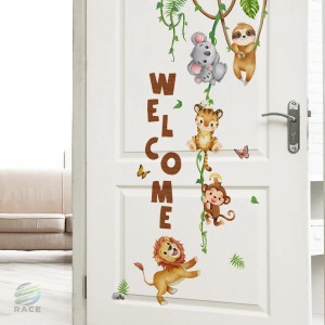 子供ジャングル動物ウォールステッカー 屋外接着剤 ライオンキング 籐ウェルカムステッカー 赤ちゃん部屋装飾