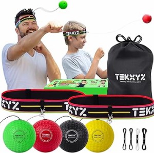 TEKXYZ ボクシング リフレックスボール ファミリーパック | 調節可能なヘッドバンド2個 + 初心者用リフレックス