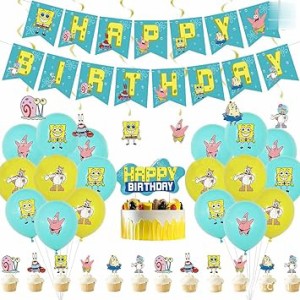 スポンジボブ 誕生日 飾り付け パーティー セット キャラクター イエロー ブルー 可愛い 子供 5 男の子 女の子 ケ