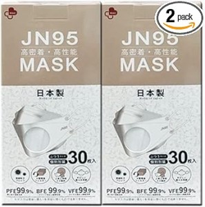 【白色30枚x２個】日本製JN95マスク 白色個別包装 30枚x２個 (4570092380183-2)