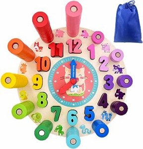 Button Moon モンテッソーリ 時計 積み木 おもちゃ 時間学習 パズル 子供 知育玩具 セット 数字や時間のパ