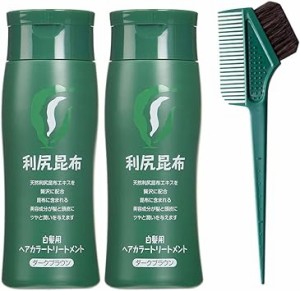 利尻ヘアカラートリートメント(ダークブラウン)200g 2本セット ＋カラーケア専用 馬毛ブラシ&コーム