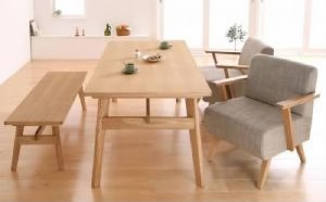ダイニングセット 4点 ダイニングテーブルセット (テーブル 机 +チェア (イス 椅子) 2脚+ベンチ1脚) 天然木 木製 北欧スタイル ソファダ
