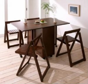 機能系テーブル 机 ダイニングセット 5点 ダイニングテーブルセット (テーブル +チェア (イス 椅子) 4脚) 天然木 木製 バタフライ伸長式 