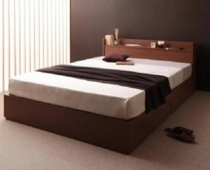 シングルベッド 白 茶 整理 収納付き ベッド マルチラススーパースプリングマットレス付き セット 棚・コンセント付き整理 収納 ベッド( 