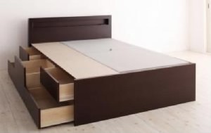 セミダブルベッド 茶 大容量 大型 整理 収納 ベッド用ベッドフレームのみ 単品 棚・コンセント付きチェスト タンス キャビネット ベッド(
