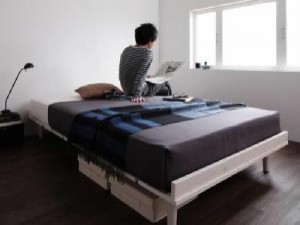セミダブルベッド 白 デザインベッド プレミアムボンネルコイルマットレス付き セット 北欧風デザイン ベッド( 幅 :セミダブル フレーム
