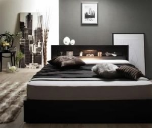セミダブルベッド 白 収納付きベッド プレミアムポケットコイルマットレス付き LEDライト・コンセント付き収納ベッド( 幅 :セミダブル)( 